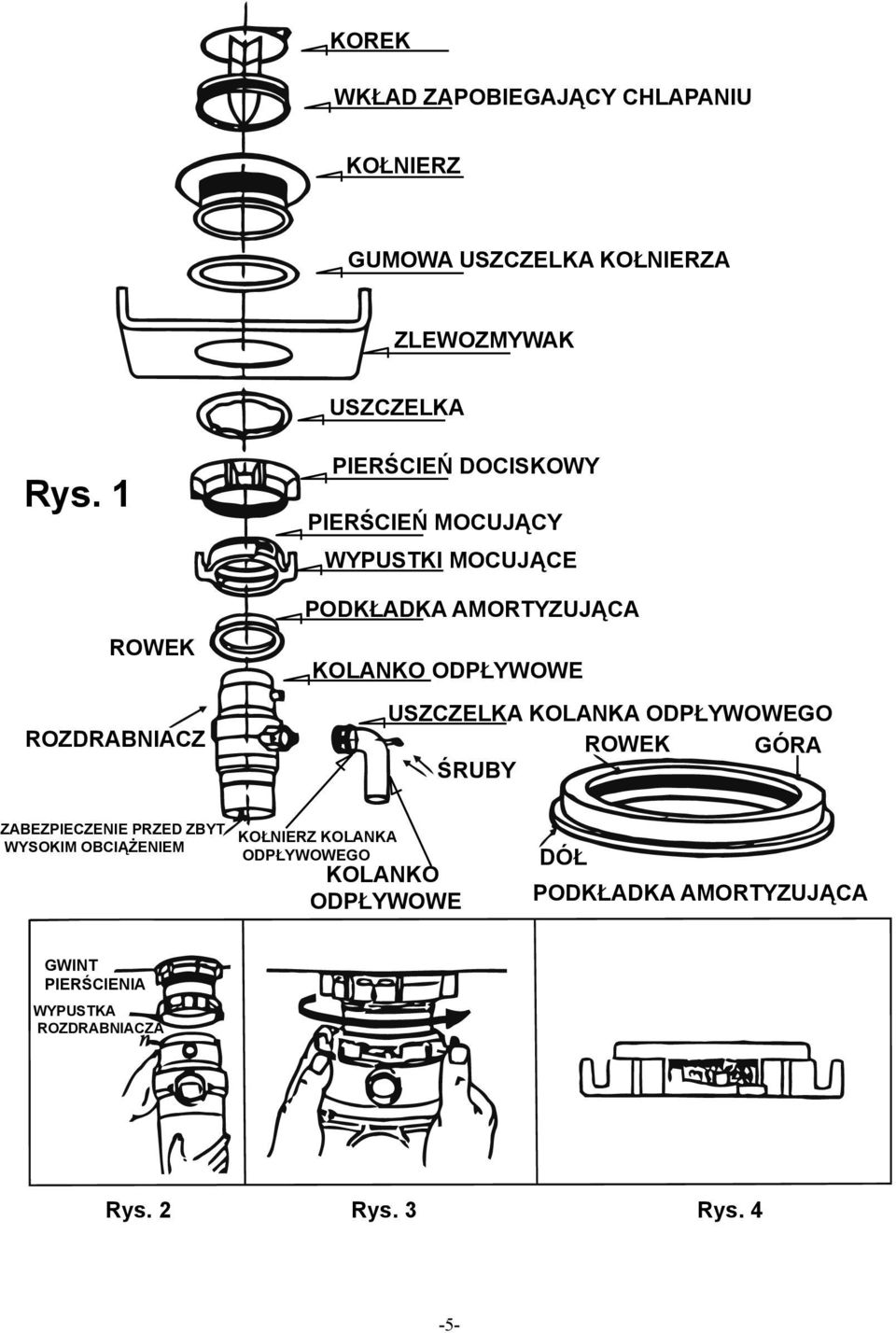 ODPŁYWOWE USZCZELKA KOLANKA ODPŁYWOWEGO ROWEK GÓRA ŚRUBY ZABEZPIECZENIE PRZED ZBYT WYSOKIM OBCIĄŻENIEM KOŁNIERZ