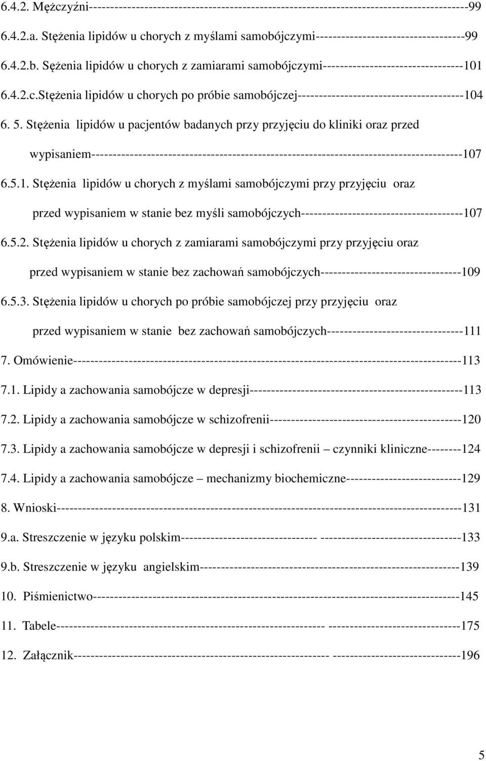 5. Stężenia lipidów u pacjentów badanych przy przyjęciu do kliniki oraz przed wypisaniem---------------------------------------------------------------------------------------10