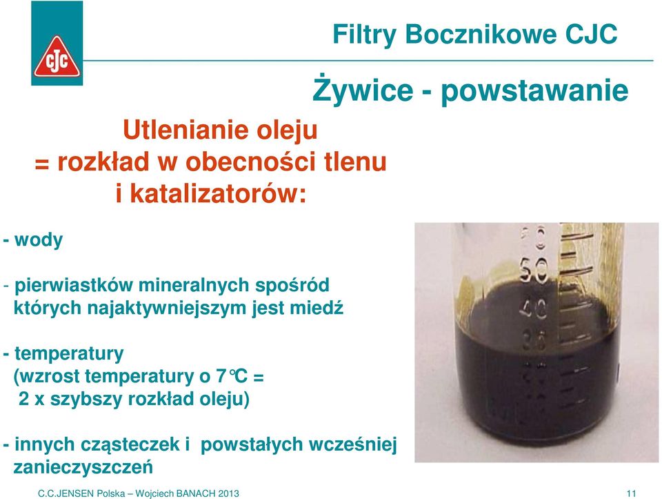 temperatury o 7 C = 2 x szybszy rozkład oleju) - innych cząsteczek i powstałych