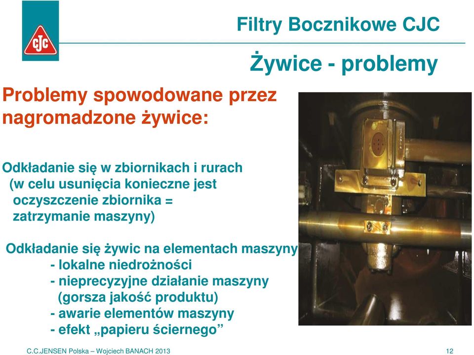 Odkładanie się żywic na elementach maszyny - lokalne niedrożności - nieprecyzyjne działanie maszyny