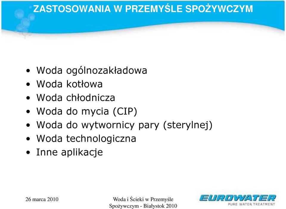 chłodnicza Woda do mycia (CIP) Woda do