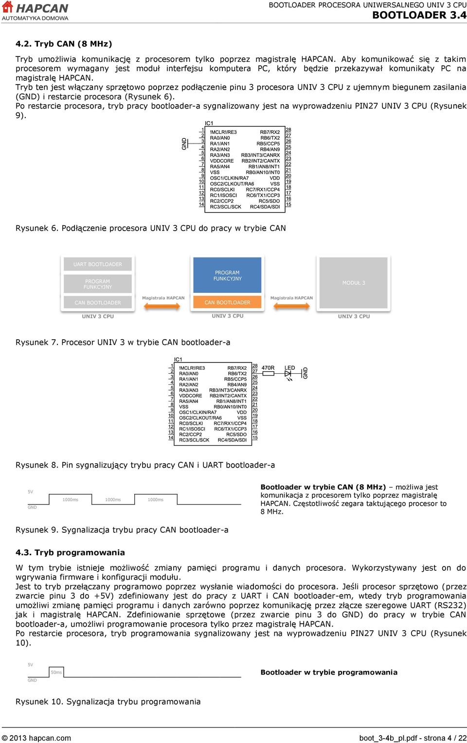 Tryb ten jest włączany sprzętowo poprzez podłączenie pinu 3 procesora UNIV 3 CPU z ujemnym biegunem zasilania (GND) i restarcie procesora (Rysunek 6).