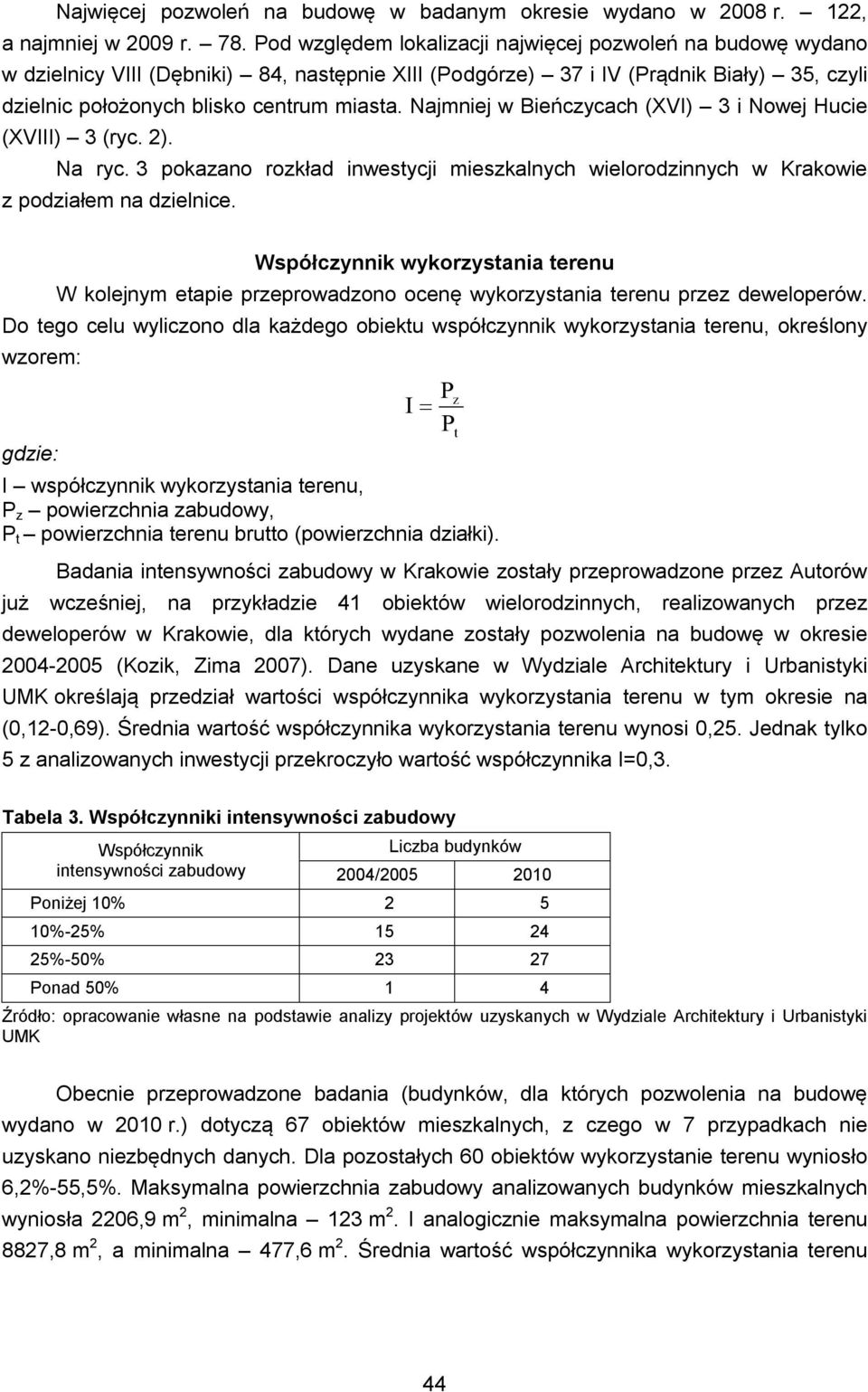 Najmniej w Bieńczycach (XVI) 3 i Nowej Hucie (XVIII) 3 (ryc. 2). Na ryc. 3 pokazano rozkład inwestycji mieszkalnych wielorodzinnych w Krakowie z podziałem na dzielnice.