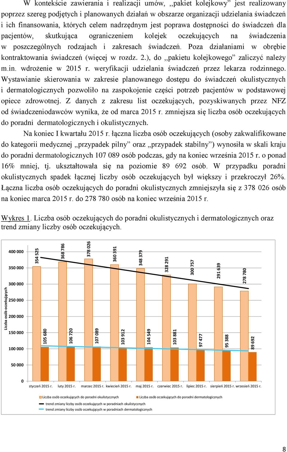 poprawa dostępności do świadczeń dla pacjentów, skutkująca ograniczeniem kolejek oczekujących na świadczenia w poszczególnych rodzajach i zakresach świadczeń.