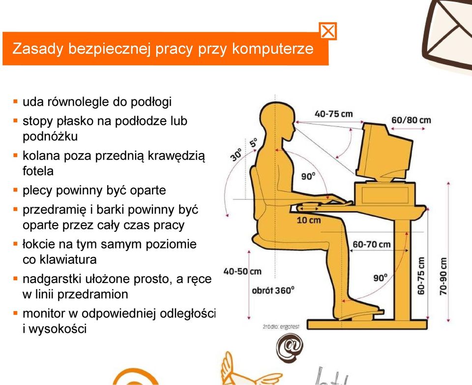 barki powinny być oparte przez cały czas pracy łokcie na tym samym poziomie co klawiatura