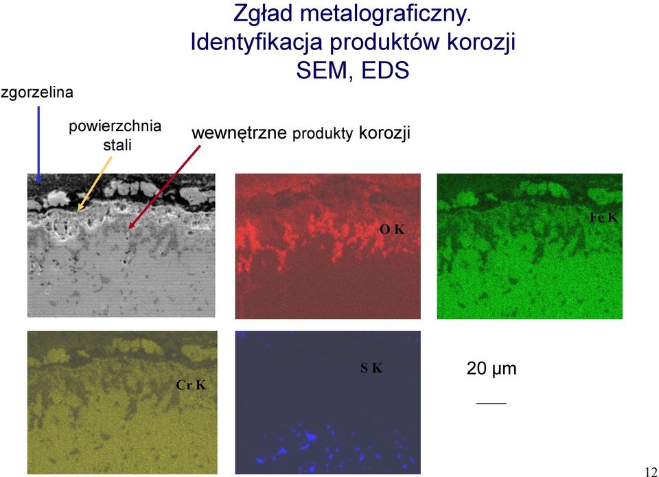 Identyfikacja produktów korozji SEM,