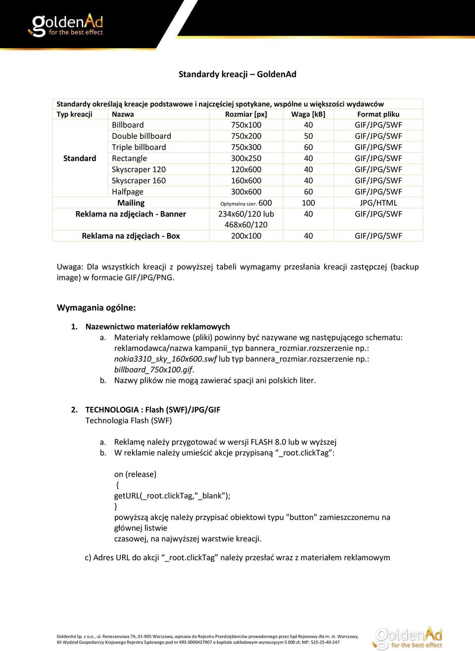 GIF/JPG/SWF Halfpage 300x600 60 GIF/JPG/SWF Mailing Optymalna szer.