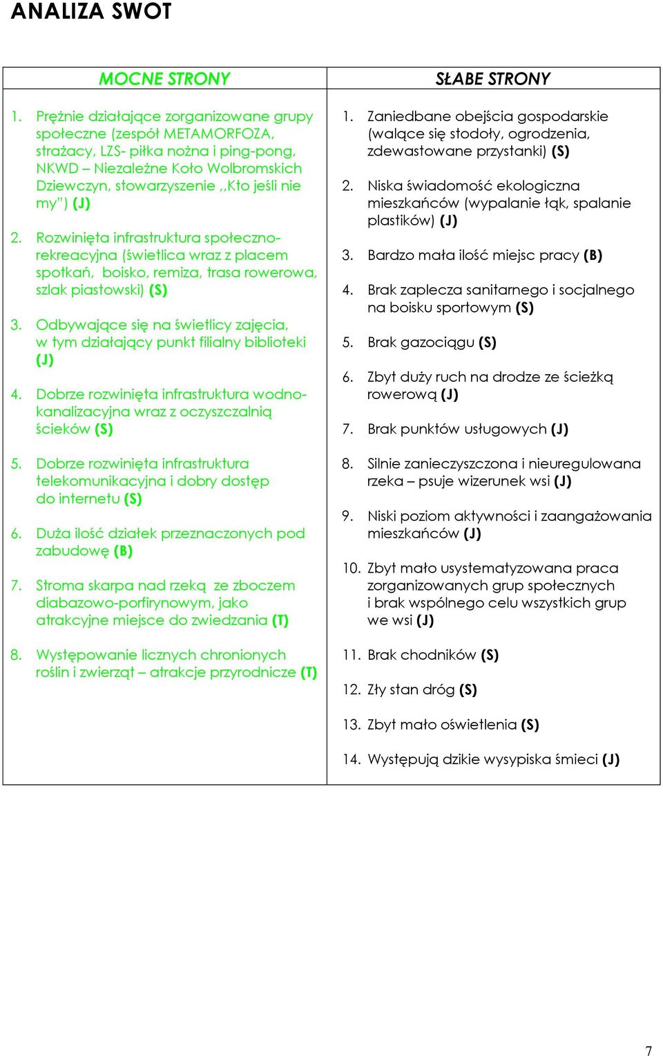 Rozwinięta infrastruktura społecznorekreacyjna (świetlica wraz z placem spotkań, boisko, remiza, trasa rowerowa, szlak piastowski) (S) 3.