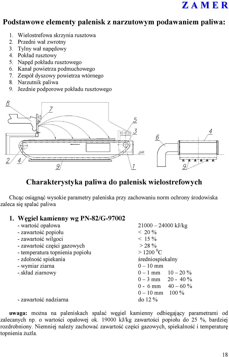 Jezdnie podporowe pokładu rusztowego Charakterystyka paliwa do palenisk wielostrefowych Chcąc osiągnąć wysokie parametry paleniska przy zachowaniu norm ochrony środowiska zaleca się spalać paliwa 1.