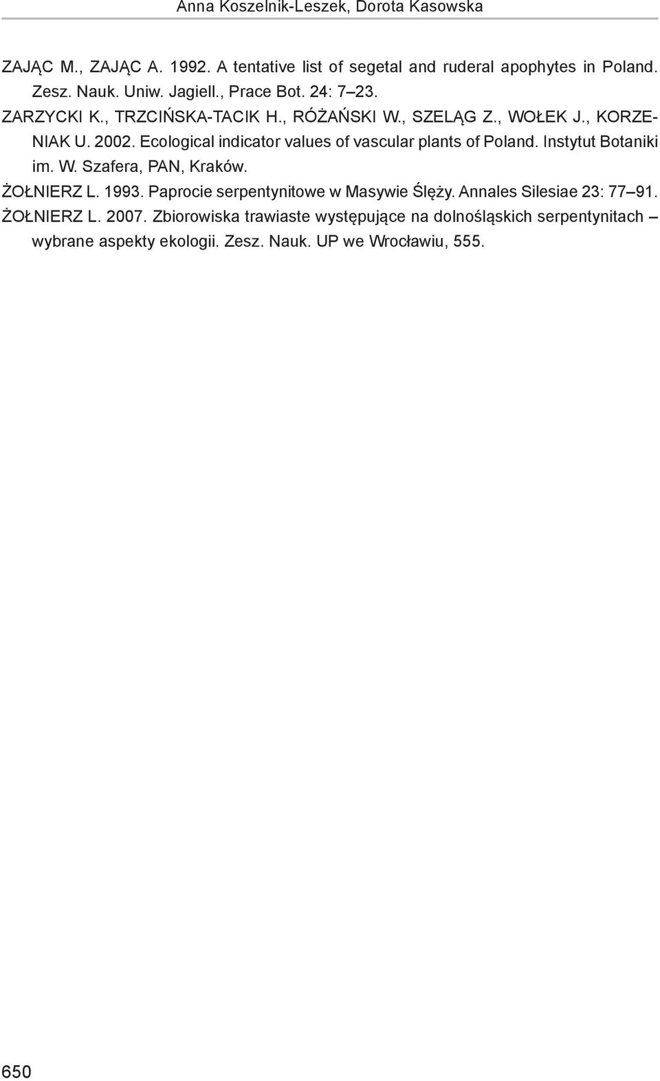 Ecological indicator values of vascular plants of Poland. Instytut Botaniki im. W. Szafera, PAN, Kraków. ŻOŁNIERZ L. 1993.