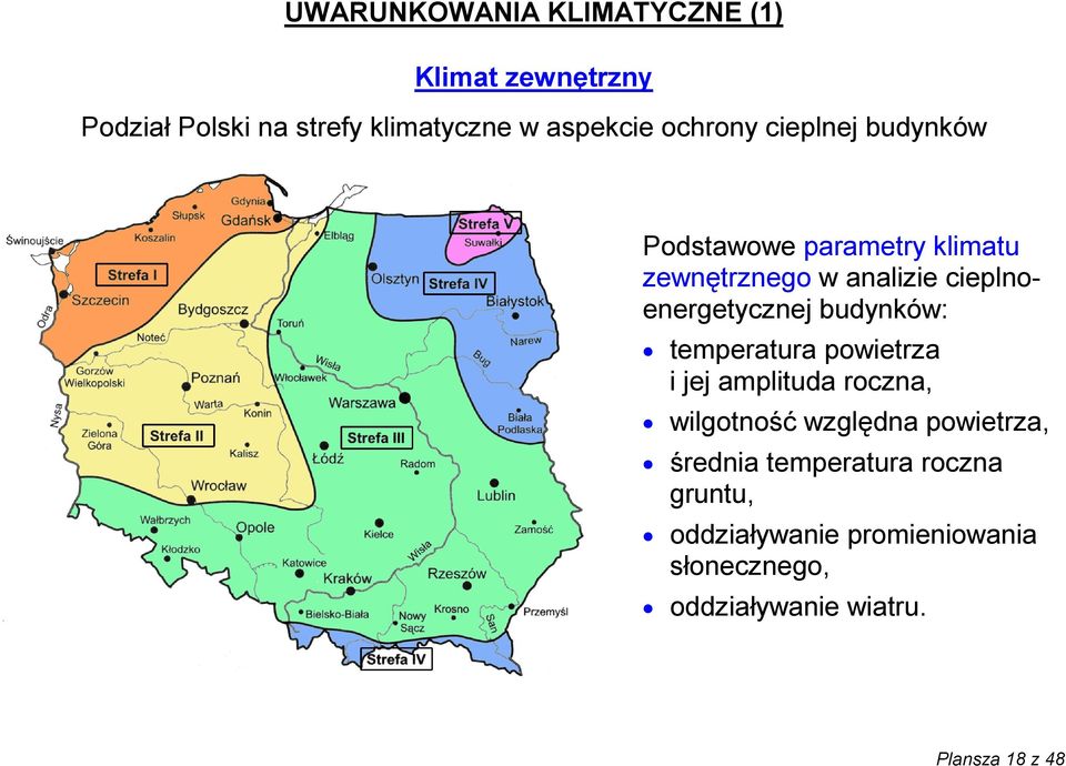 budynków: temperatura powietrza i jej amplituda roczna, wilgotność względna powietrza, średnia