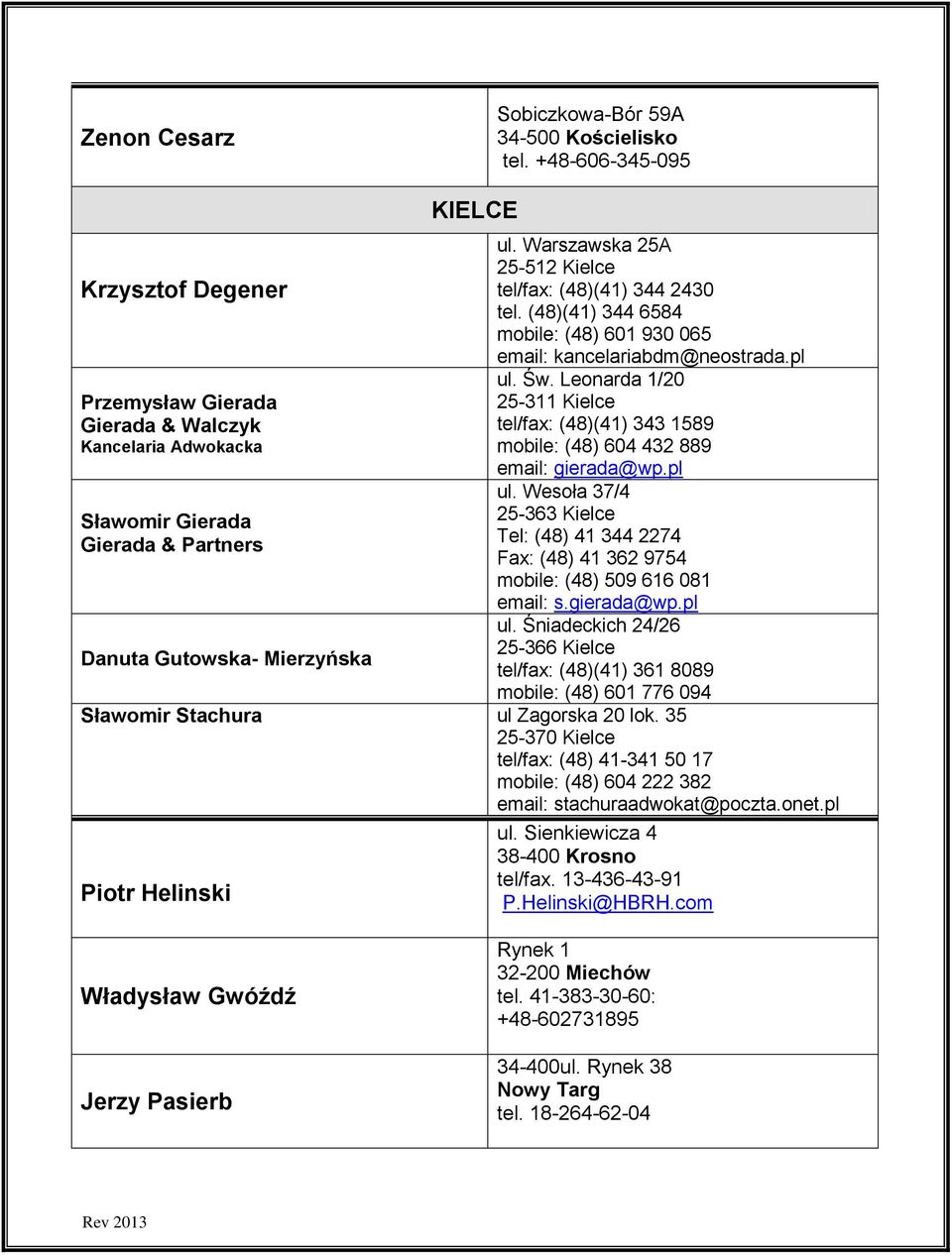 Warszawska 25A 25-512 Kielce tel/fax: (48)(41) 344 2430 tel. (48)(41) 344 6584 mobile: (48) 601 930 065 email: kancelariabdm@neostrada.pl ul. Św.