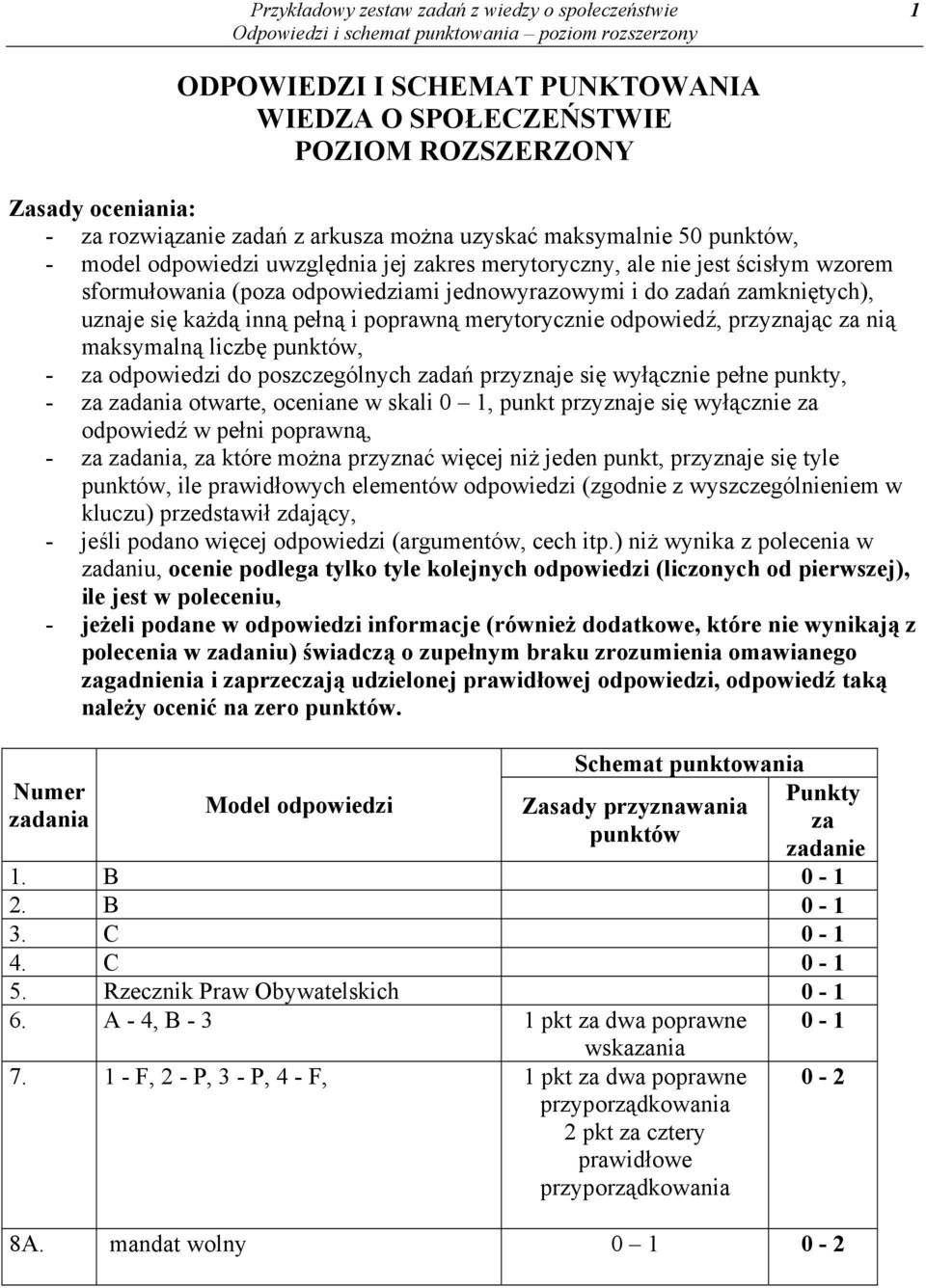 merytorycznie odpowiedź, przyznając nią maksymalną liczbę, - odpowiedzi do poszczególnych dań przyznaje się wyłącznie pełne punkty, - dania otwarte, oceniane w skali 0 1, punkt przyznaje się