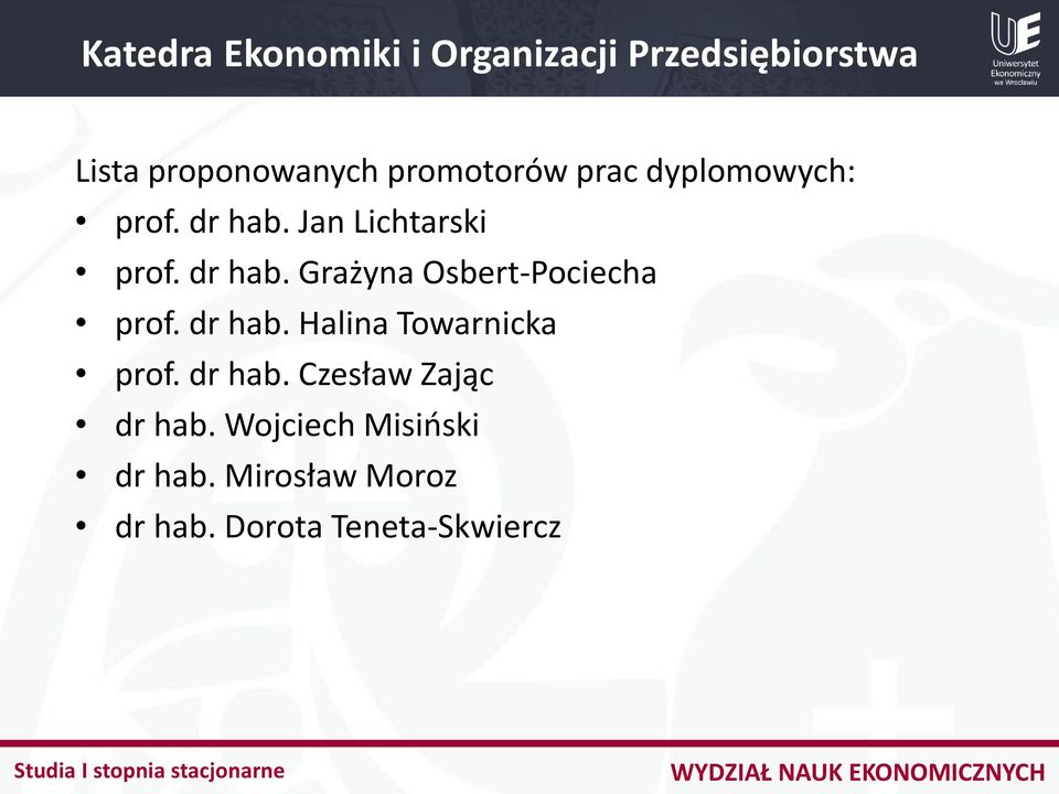 dr hab. Halina Towarnicka prof. dr hab. Czesław Zając dr hab.