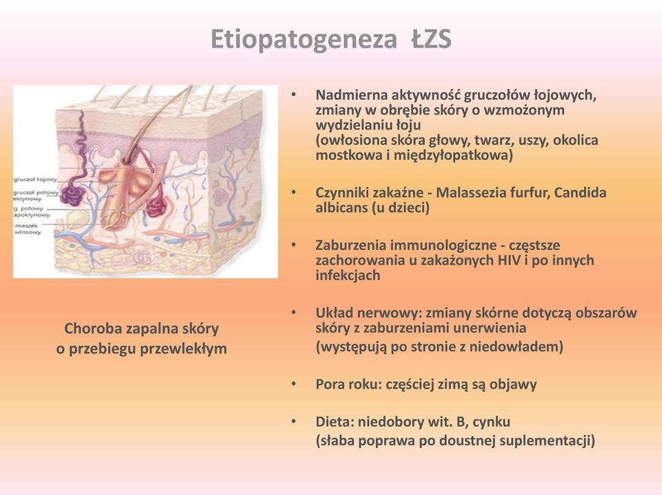 u zakażonych HIV i po innych infekcjach Choroba zapalna skóry o przebiegu przewlekłym Układ nerwowy: zmiany skórne dotyczą obszarów skóry z