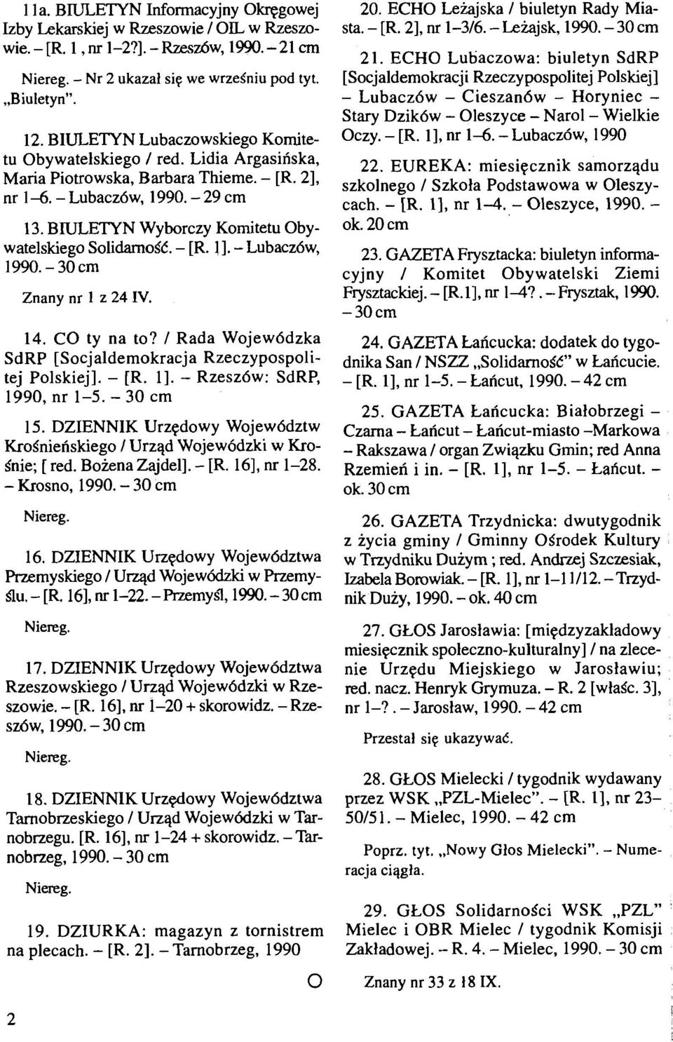 BIULETYN Wyborczy Komitetu Obywatelskiego SolidarnoSC. - [R. 11. - Lubaczbw, 1990. - 30 cm Znany nr 1 z 24 IV. 14. CO ty na to? / Rada Wojew6dzka SdRP [Socjaldemokracja Rzeczypospolitej Polskiej].