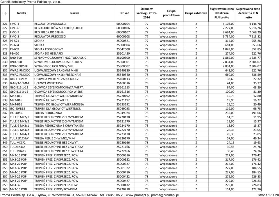 DO SPF-PH 60000107 77 Wyposażenie Z 8 694,00 7 068,29 824 FMO-8 REGULATOR PRĘDKOŚCI 60000108 77 Wyposażenie Z 9 734,00 7 913,82 825 PS-521 STOJAK 25000521 77 Wyposażenie Z 314,00 255,28 826 PS-604