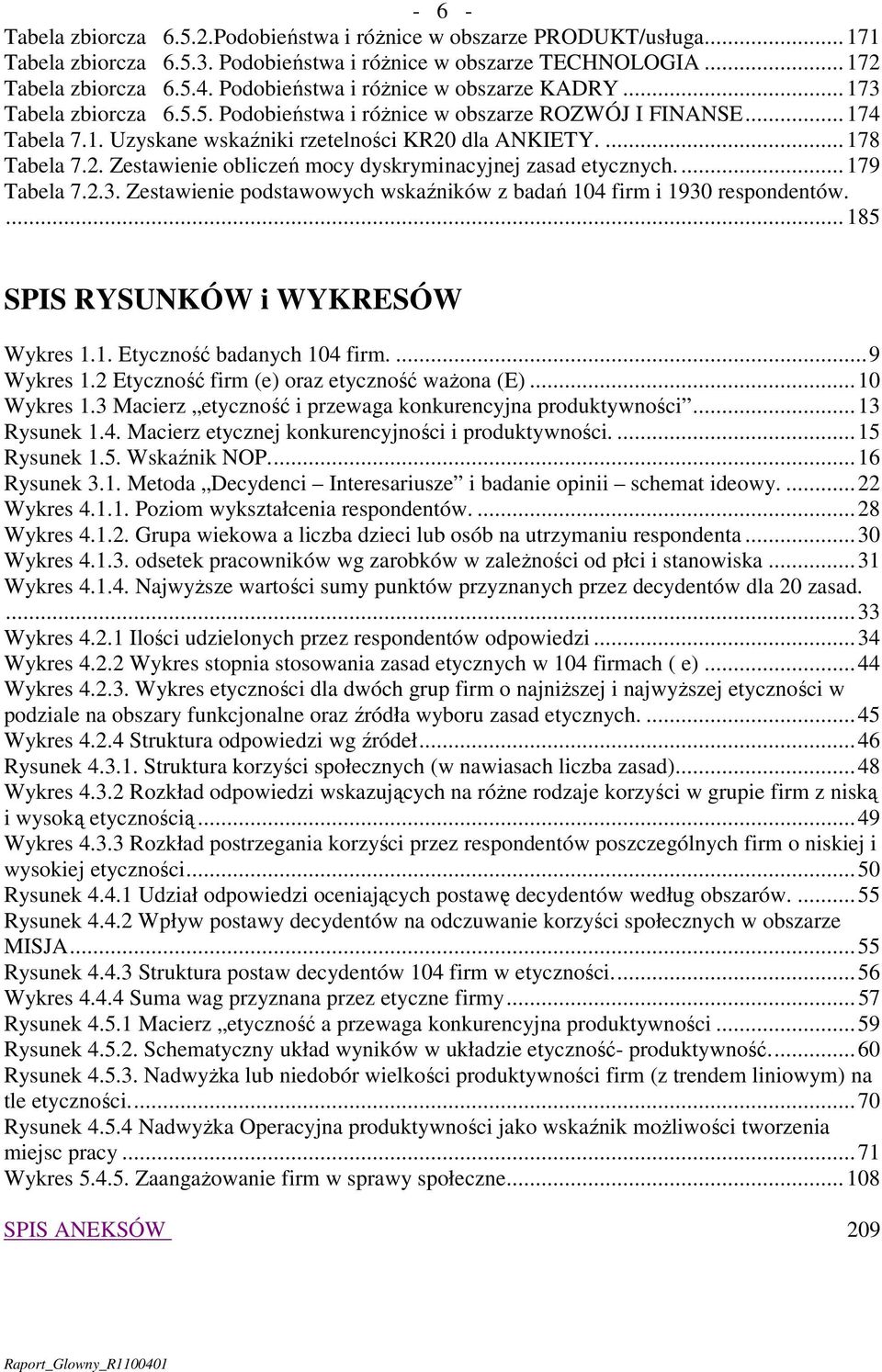 ... 178 Tabela 7.2. Zestawienie obliczeń mocy dyskryminacyjnej zasad etycznych.... 179 Tabela 7.2.3. Zestawienie podstawowych wskaźników z badań 104 firm i 1930 respondentów.