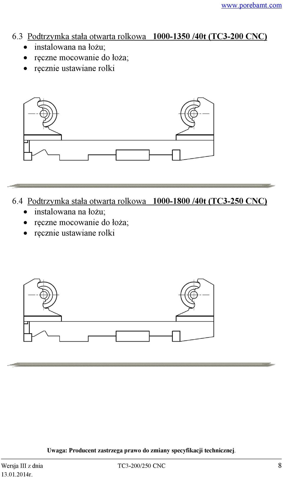 4 Podtrzymka stała otwarta rolkowa 1000-1800 /40t (TC3-250 CNC)