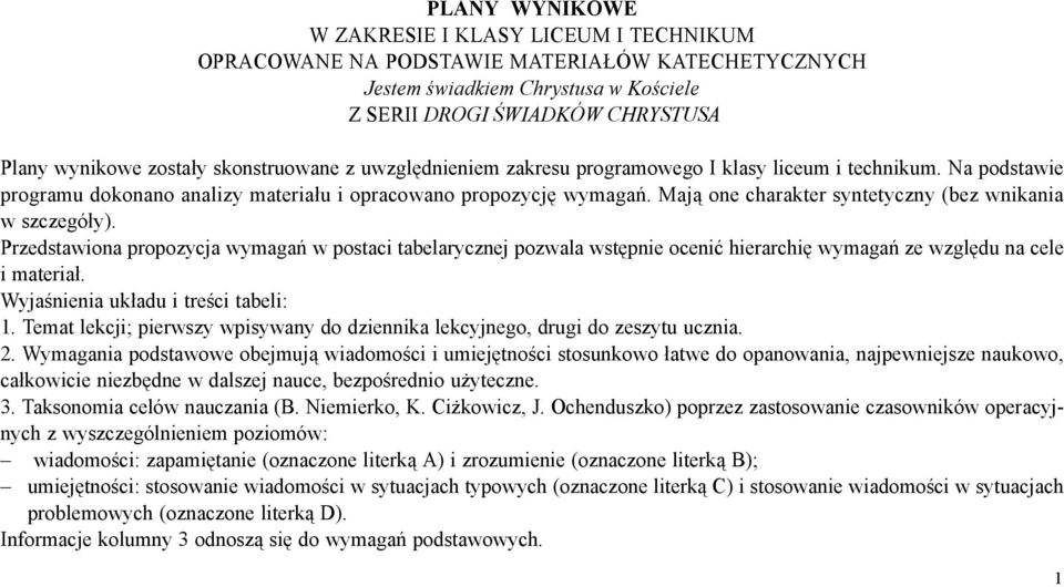 Mają one charakter syntetyczny (bez wnikania w szczegóły). Przedstawiona propozycja wymagań w postaci tabelarycznej pozwala wstępnie ocenić hierarchię wymagań ze względu na cele i materiał.