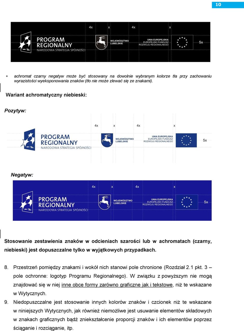 Przestrzeń pomiędzy znakami i wokół nich stanowi pole chronione (Rozdział 2.1 pkt. 3 pole ochronne: logotyp Programu Regionalnego).