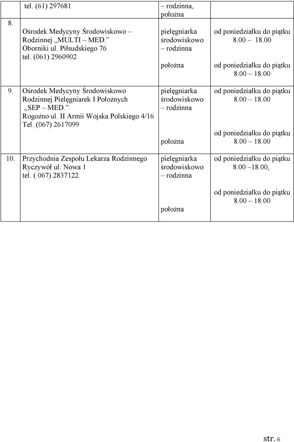 Ośrodek Medycyny Środowiskowo Rodzinnej Pielęgniarek I Położnych SEP MED. Rogoźno ul. II Armii Wojska Polskiego 4/16 Tel.