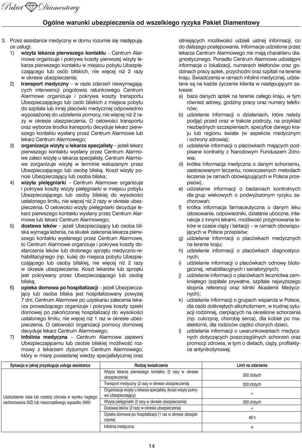 Alarmowe organizuje i pokrywa koszty transportu Ubezpieczajàcego lub osób bliskich z miejsca pobytu do szpitala lub innej placówki medycznej odpowiednio wyposa onej do udzielenia pomocy, nie wi cej