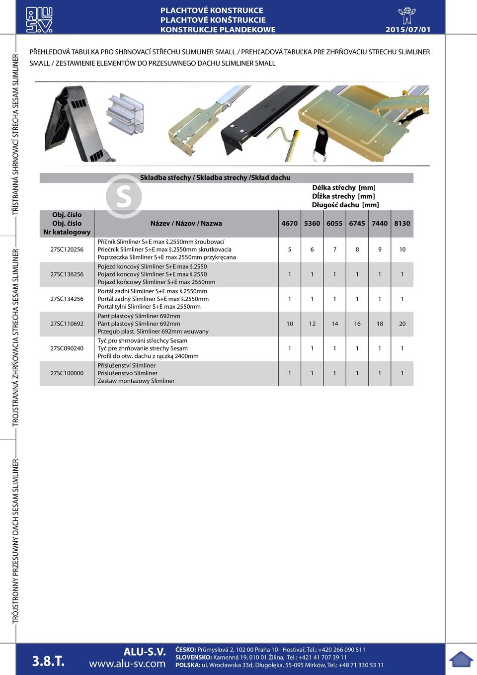 číslo Nr katalogowy 27SC120256 27SC136256 27SC134256 27SC110692 27SC090240 27SC100000 S Skladba střechy / Skladba strechy /Skład dachu Délka střechy [mm] Dĺžka strechy [mm] Długość dachu [mm] Název /