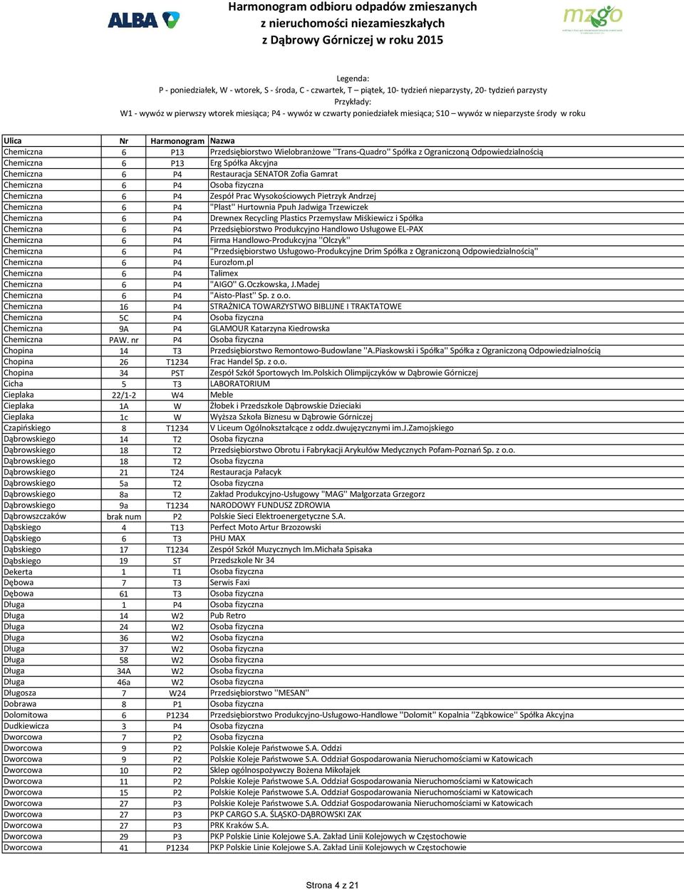 i Spółka Chemiczna 6 P4 Przedsiębiorstwo Produkcyjno Handlowo Usługowe EL-PAX Chemiczna 6 P4 Firma Handlowo-Produkcyjna ''Olczyk'' Chemiczna 6 P4 ''Przedsiębiorstwo Usługowo-Produkcyjne Drim Spółka z