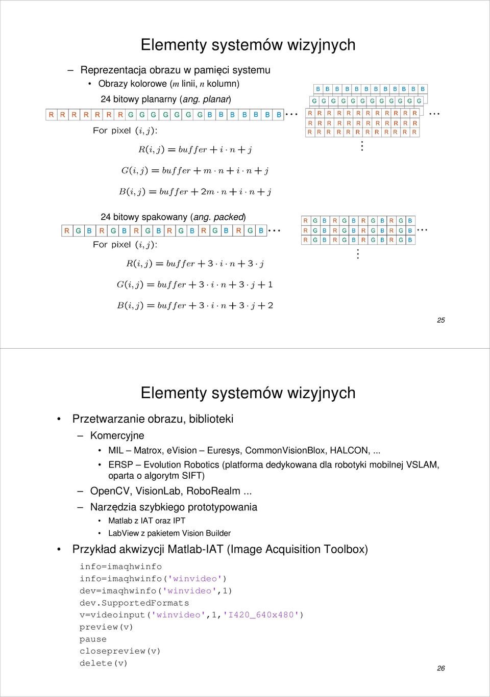 .. ERSP Evolution Robotics (platforma dedykowana dla robotyki mobilnej VSLAM, oparta o algorytm SIFT) OpenCV, VisionLab, RoboRealm.