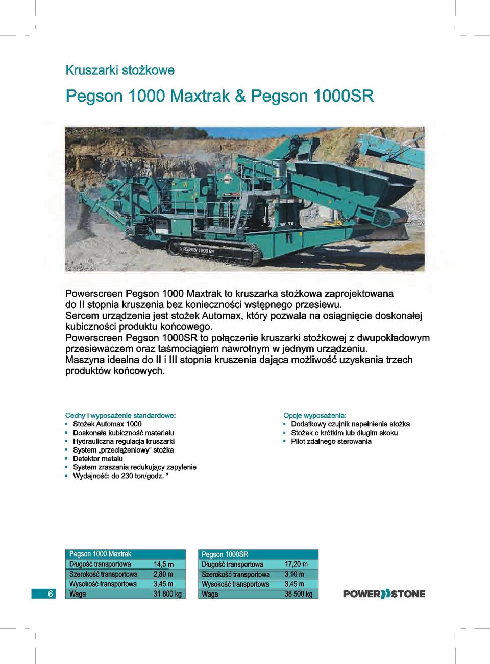 Powerscreen Pegson 1000SR to polqczenie kruszarki stozkowej z dwupok&adowym przesiewaczem oraz tasmociqgiem nawrotnym w jednym urzqdzeniu.