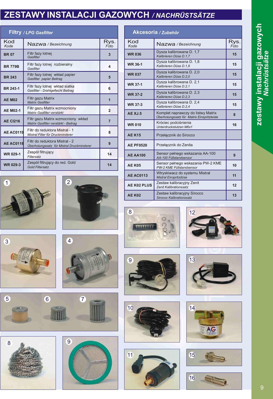 wzmocniony wk³ad AE CI Matrix Gasfilter verstärkt - Beitrag Filtr do reduktora Mistral - AE AC0 Mistral Filter für Druckminderer Filtr do reduktora Mistral - AE AC0 Überholungssatz für Mistral