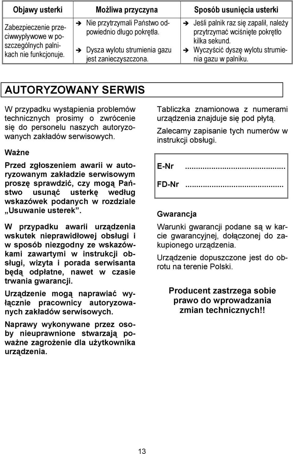 AUTORYZOWANY SERWIS W przypadku wystpienia problemów technicznych prosimy o zwrócenie si, do personelu naszych autoryzowanych zakadów serwisowych.