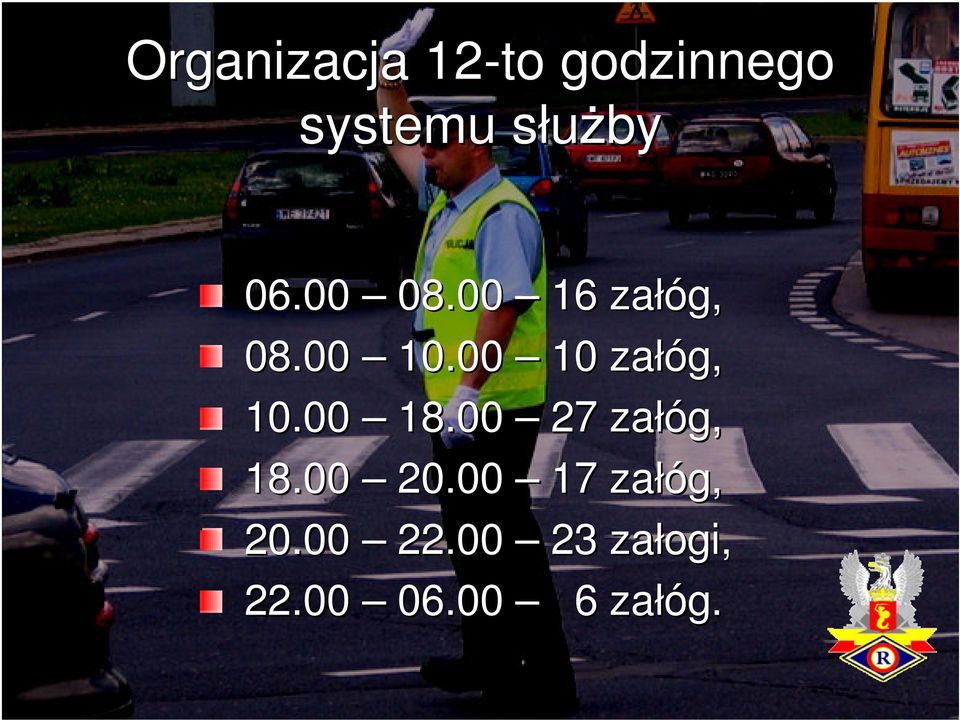 00 10 załóg, 10.00 18.00 27 załóg, 18.00 20.