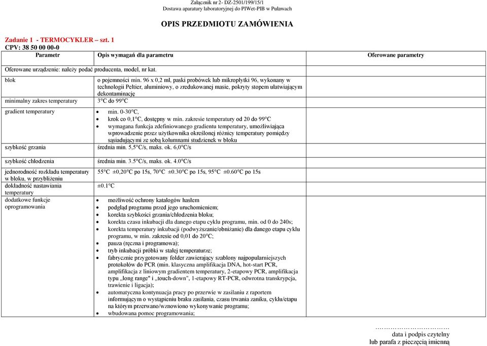 gradient temperatury szybkość grzania min. 0-30 C, krok co 0,1 C, dostępny w min.