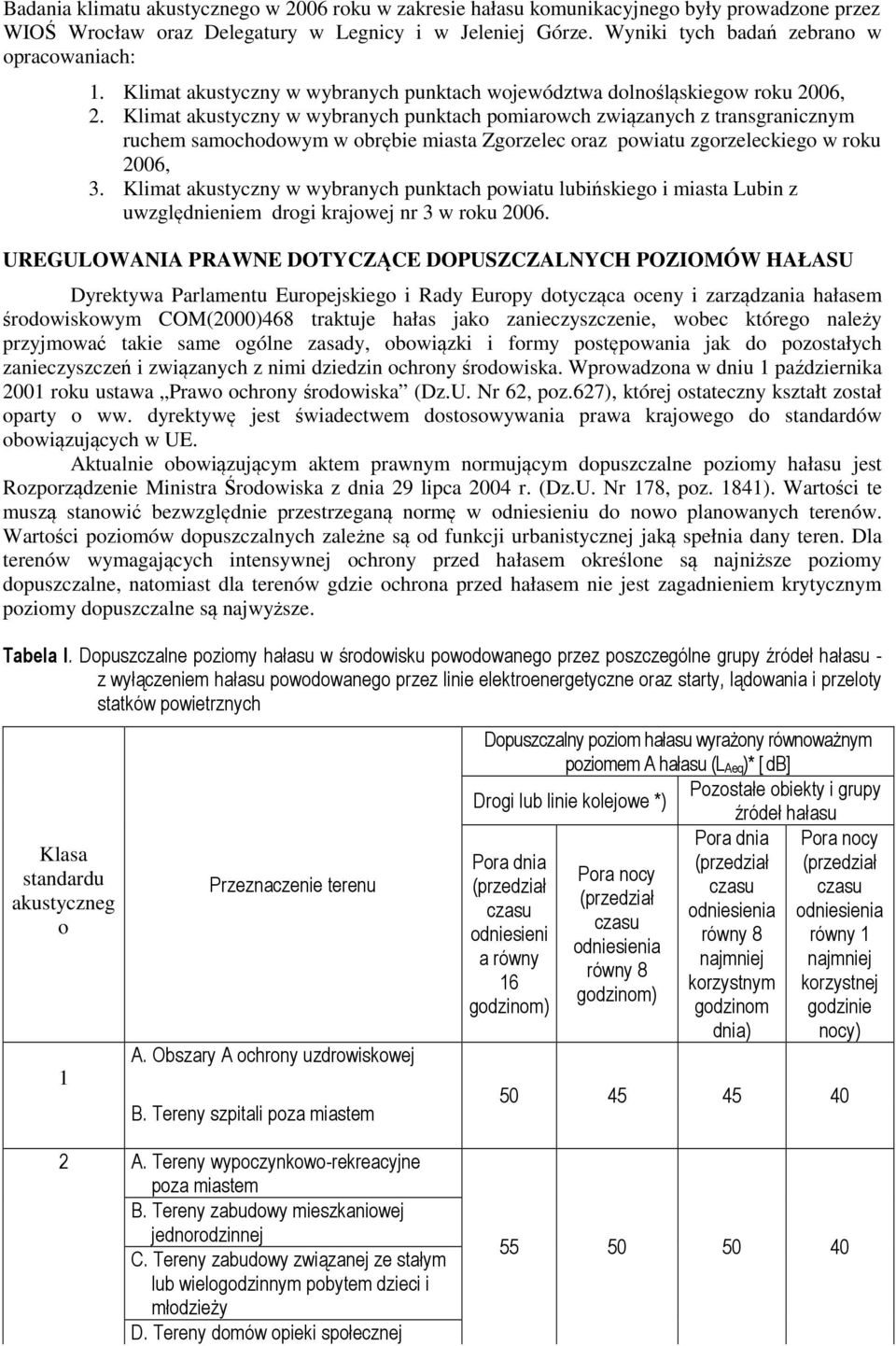 Klimat akustyczny w wybranych punktach pomiarowch związanych z transgranicznym ruchem samochodowym w obrębie miasta Zgorzelec oraz powiatu zgorzeleckiego w roku 2006, 3.