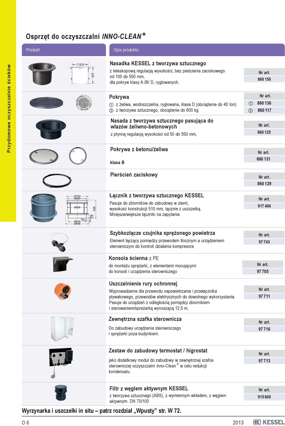 regulacją wysokości od 50 do 550, Pokrywa z betonu/żeliwa klasa B 860 150 a 860 136 b 860 117 860 125 860 131 Pierścień zaciskowy 860 129 Ø740 Ø660 Ø686 Ø630 Ø806 20 116 15 628 Łącznik z tworzywa