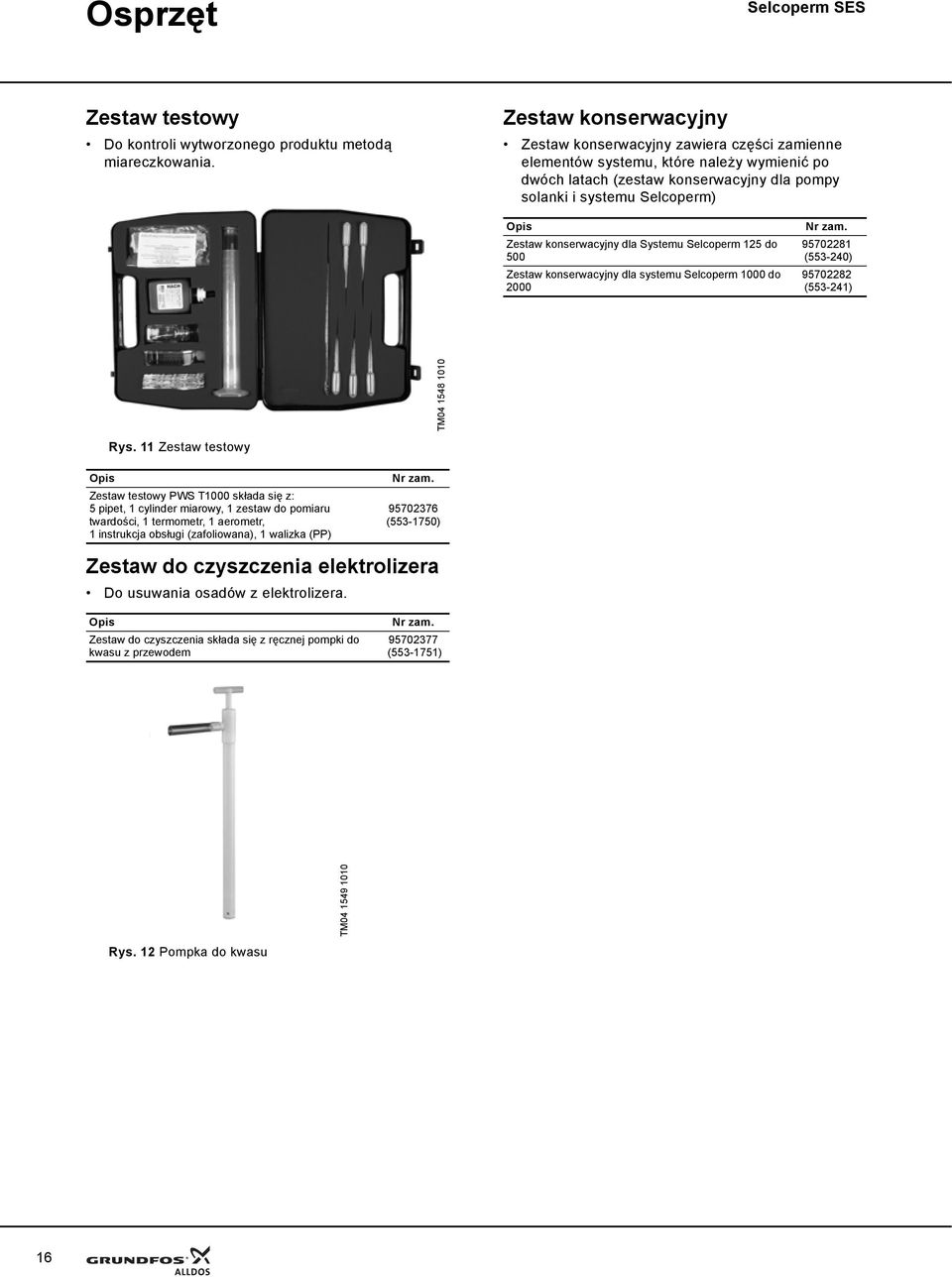 konserwacyjny dla Systemu Selcoperm 125 do 500 Zestaw konserwacyjny dla systemu Selcoperm 1000 do 2000 Nr zam. 95702281 (553-240) 95702282 (553-241) TM04 1548 1010 Rys.