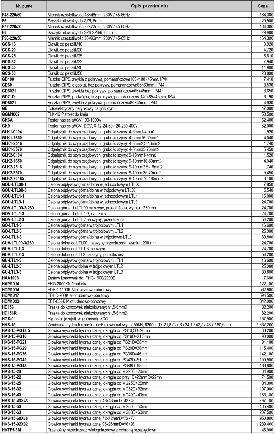 peszlim32 7,940 GCS-40 Dławik do peszlim40 11,900 GCS-50 Dławik do peszlim50 23,800 GD100 Puszka GIPS, zwykła z pokrywą, pomarańczowa100 100 45mm, IP44 7,410 GD60 Puszka GIPS, głęboka, bez pokrywy,