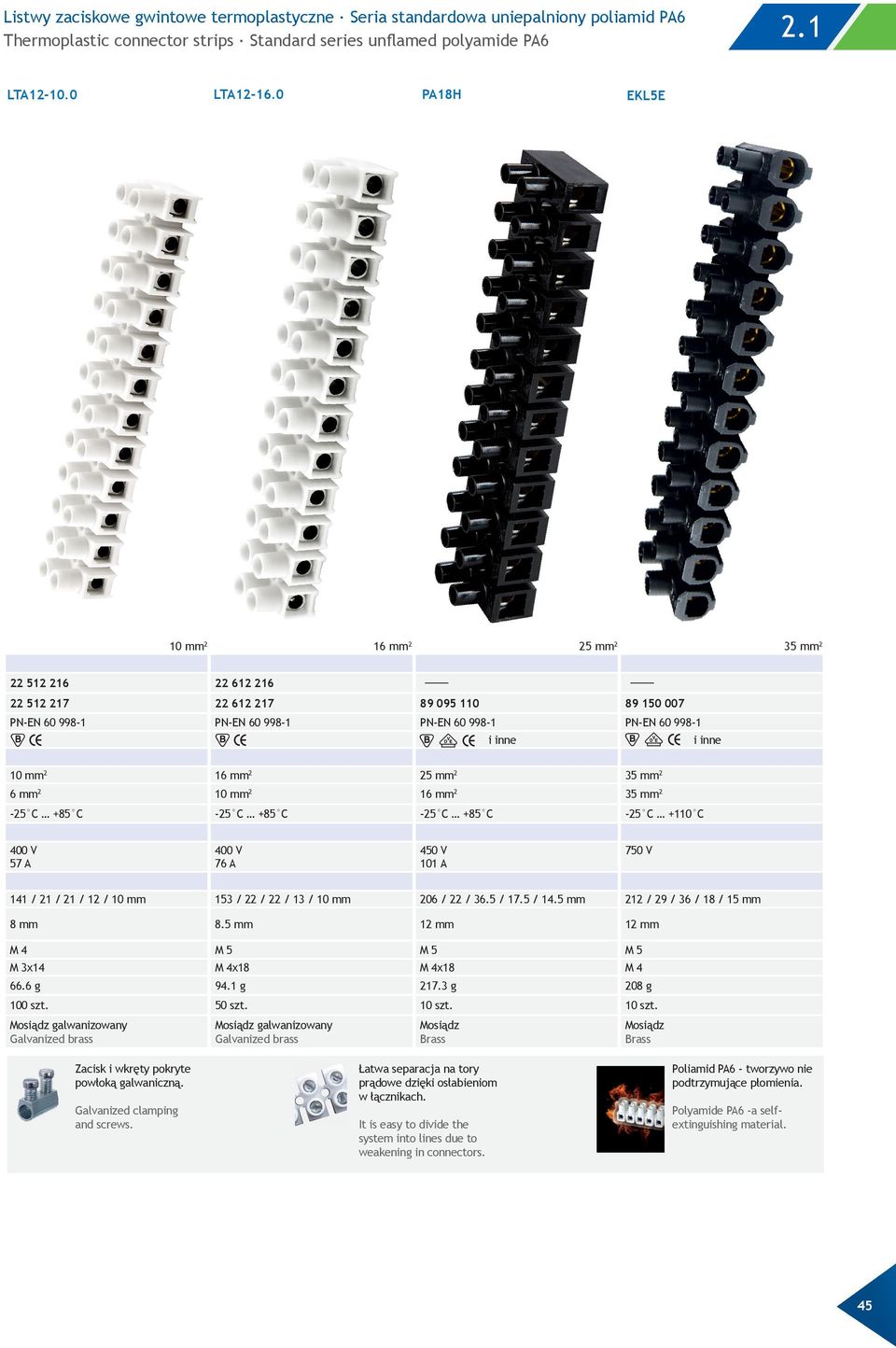 2 25 mm 2 35 mm 2 6 mm 2 10 mm 2 16 mm 2 35 mm 2-25 C +85 C -25 C +85 C -25 C +85 C -25 C +110 C 76 A 101 A 750 V 141 / 21 / 21 / 12 / 10 mm 153 / 22 / 22 / 13 / 10 mm 206 / 22 / 36.5 / 17.5 / 14.