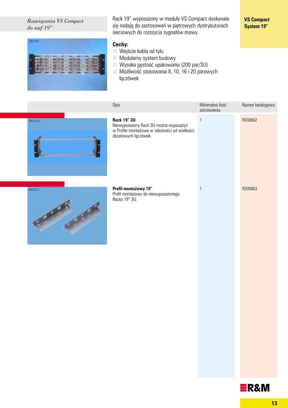 Cechy: Wejœcie kabla od ty³u Modularny system budowy Wysoka gêstoœæ upakowania (200 par/3u) Mo liwoœæ stosowania 8, 10, 16 i 20 parowych ³¹czówek