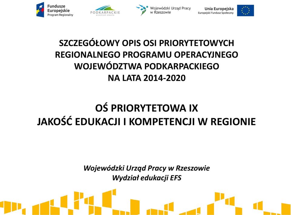 OŚ PRIORYTETOWA IX JAKOŚĆ EDUKACJI I KOMPETENCJI W