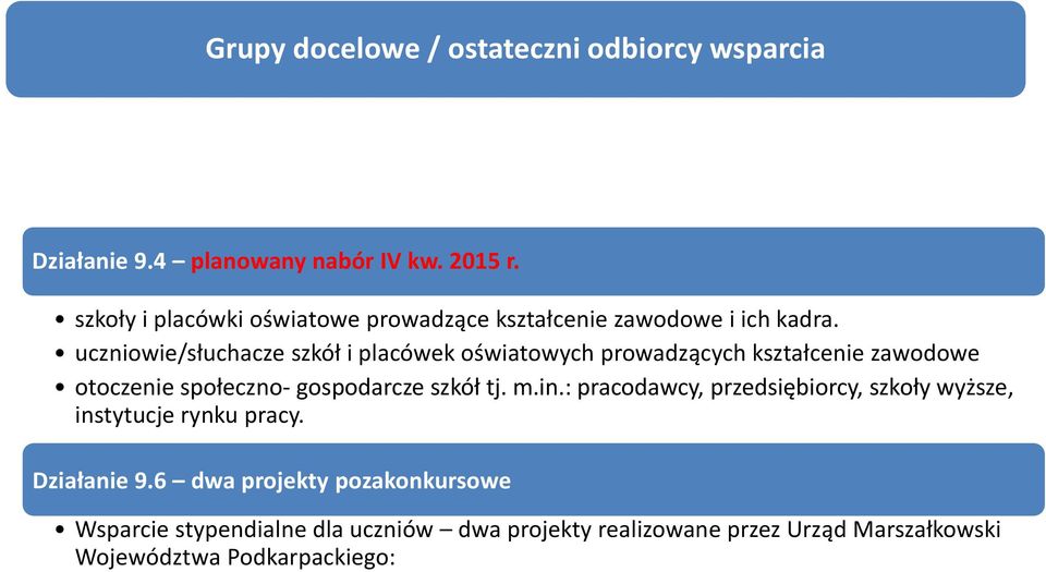 uczniowie/słuchacze szkół i placówek oświatowych prowadzących kształcenie zawodowe otoczenie społeczno- gospodarcze szkół tj. m.