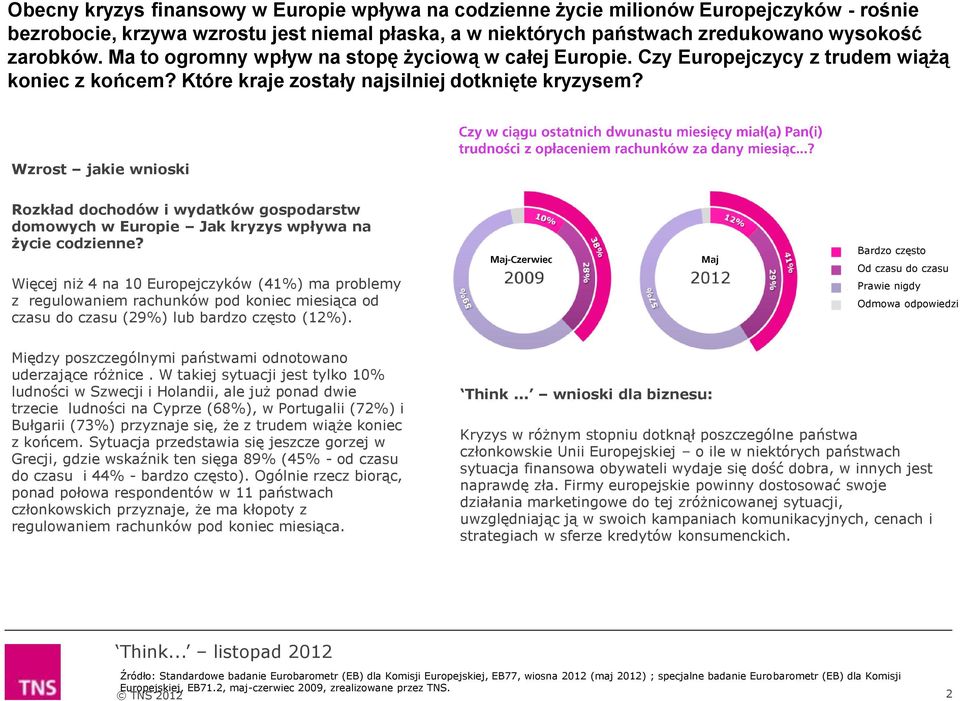 Wzrost jakie wnioski Rozkład dochodów i wydatków gospodarstw domowych w Europie Jak kryzys wpływa na życie codzienne?