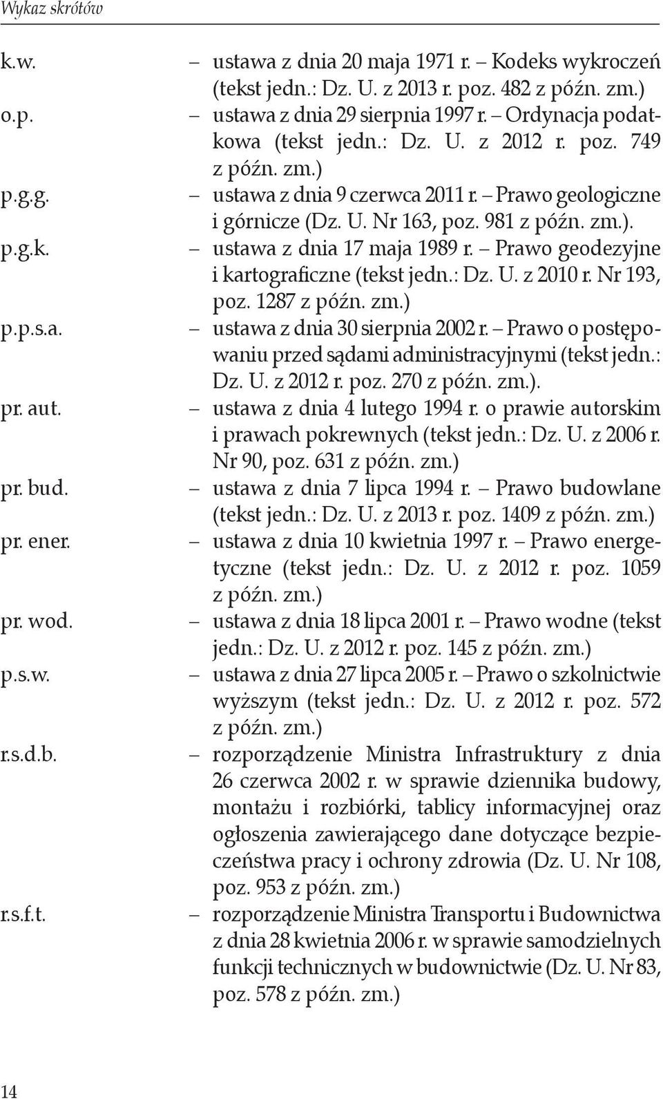 ustawa z dnia 17 maja 1989 r. Prawo geodezyjne i kartograficzne (tekst jedn.: Dz. U. z 2010 r. Nr 193, poz. 1287 ustawa z dnia 30 sierpnia 2002 r.