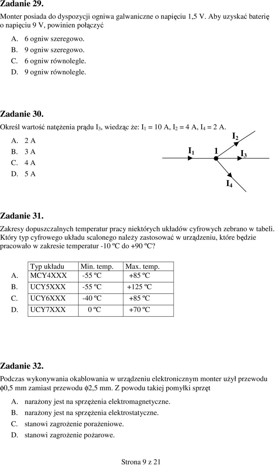 Zakresy dopuszczalnych temperatur pracy niektórych układów cyfrowych zebrano w tabeli.