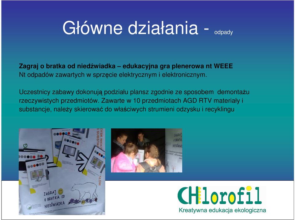 Uczestnicy zabawy dokonują podziału plansz zgodnie ze sposobem demontaŝu rzeczywistych