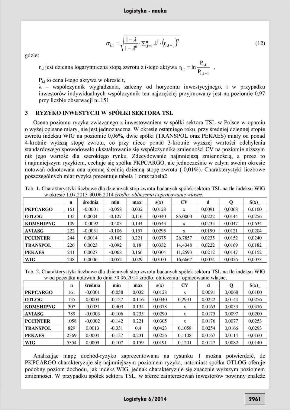 3 RYZYKO INWESTYCJI W SPÓŁKI SEKTORA TSL Ocea pozomu ryzyka zwązaego z westowaem w spółk sektora TSL w Polsce w oparcu o wyżej opsae mary, e jest jedozacza.