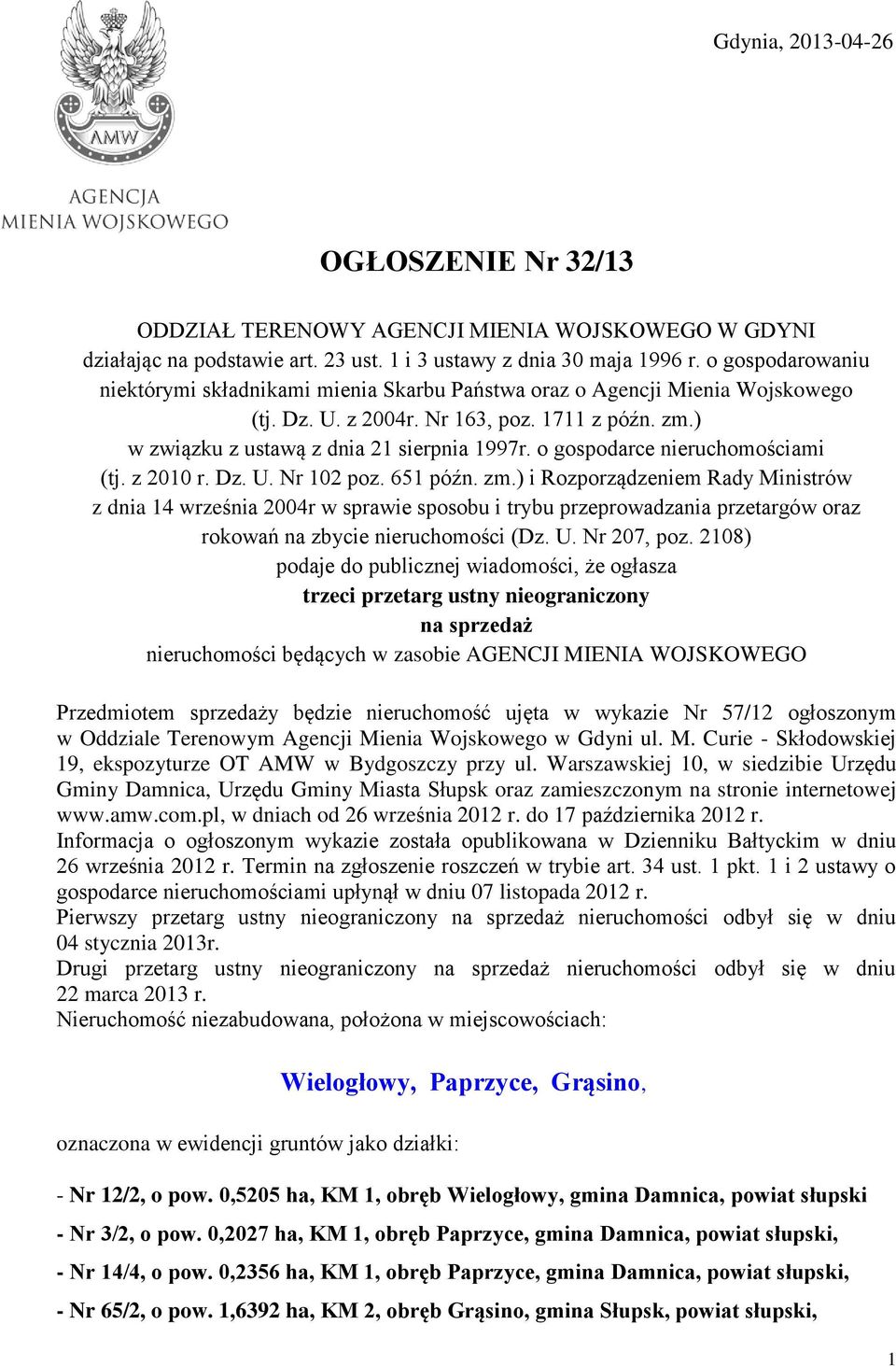 o gospodarce nieruchomościami (tj. z 2010 r. Dz. U. Nr 102 poz. 651 późn. zm.