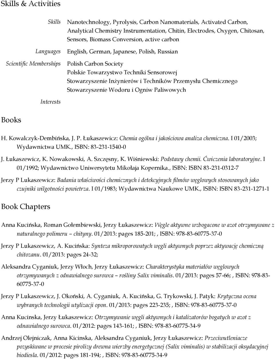 Przemysłu Chemicznego Stowarzyszenie Wodoru i Ogniw Paliwowych Interests Books H. Kowalczyk-Dembińska, J. P. Łukaszewicz: Chemia ogólna i jakościowa analiza chemiczna. I 01/2003; Wydawnictwa UMK.